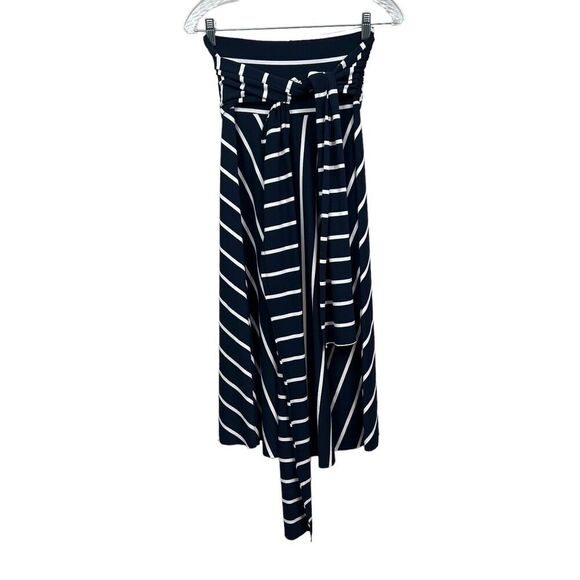 Elan Maxi Skirt Striped Blue‎ White A Line Flare Tie Waist Stretch Women Size M - Picture 1 of 5